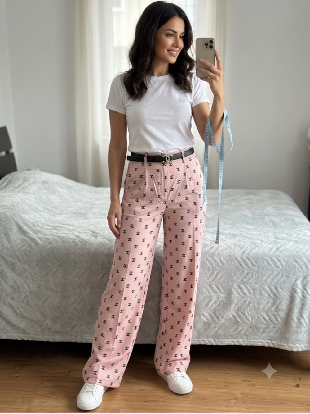 Brand New !!Pink Patterned Wide-Leg Pants - Casual Chic